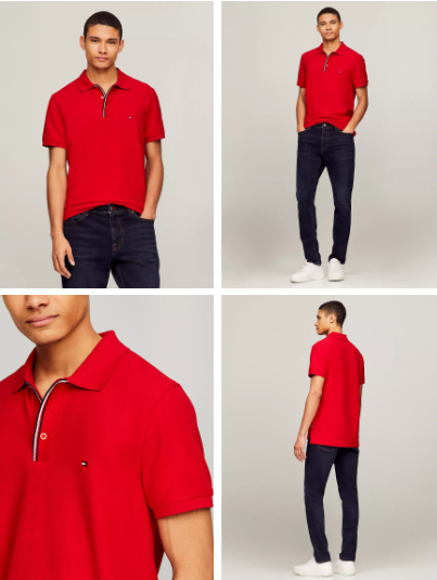 Tommy Hilfiger Men's Slim Fit Stripe Placket Polo in Primary Red Tommy Hilfiger Men's Slim Fit Stripe Placket Polo in Primary Red.