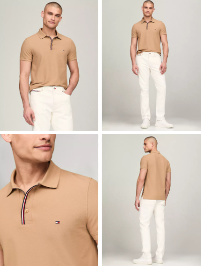 Tommy Hilfiger Men's Slim Fit Stripe Placket in Champagne Toast. Tommy Hilfiger Men's Slim Fit Stripe Placket in Champagne Toast.