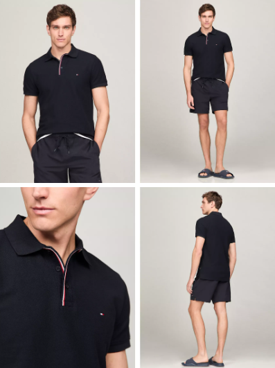 Men's Slim Fit Stripe Placket Polo in Navy color Men's Slim Fit Stripe Placket Polo in Navy color.